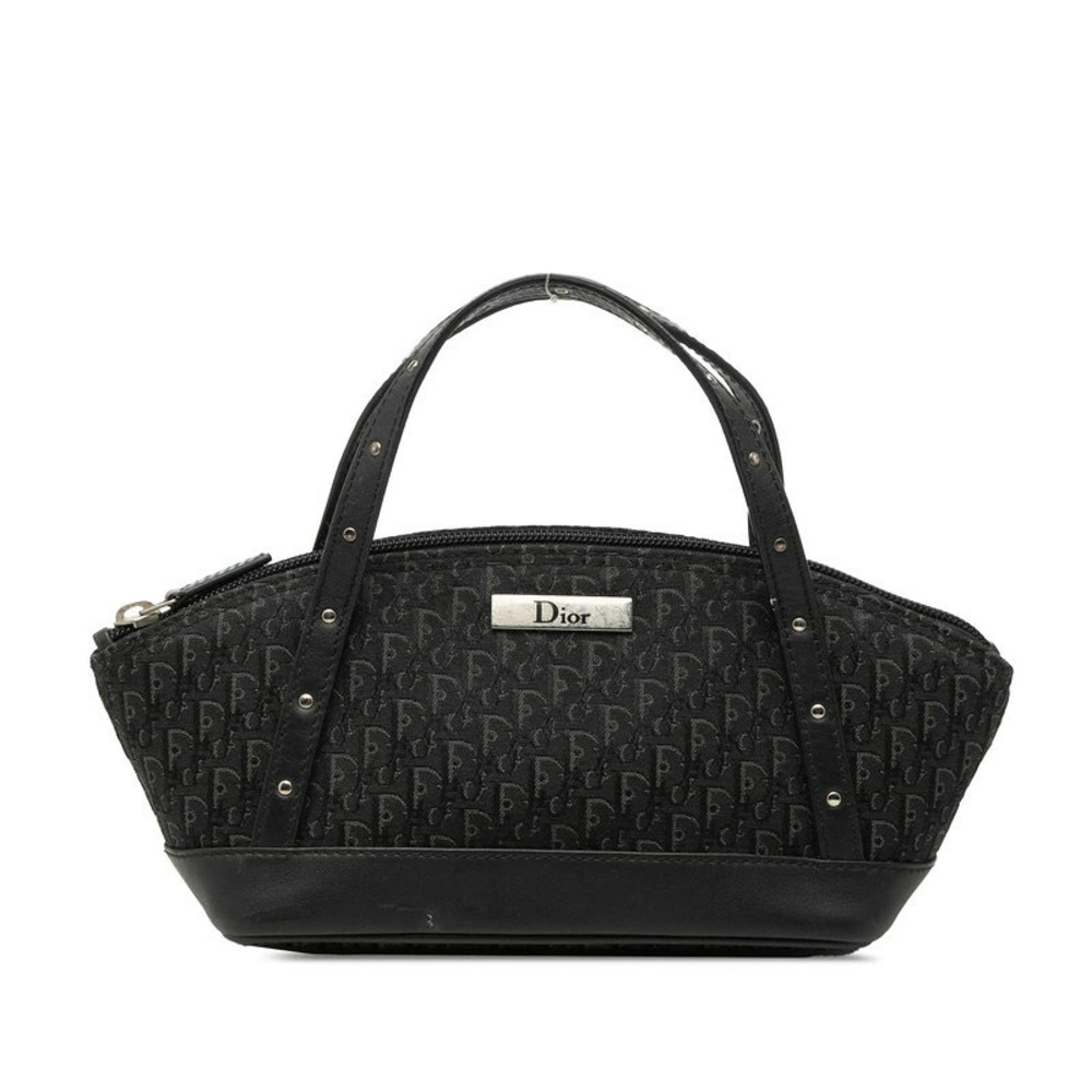 Christian Dior Street Trotter Handbag Black Leather Canvas